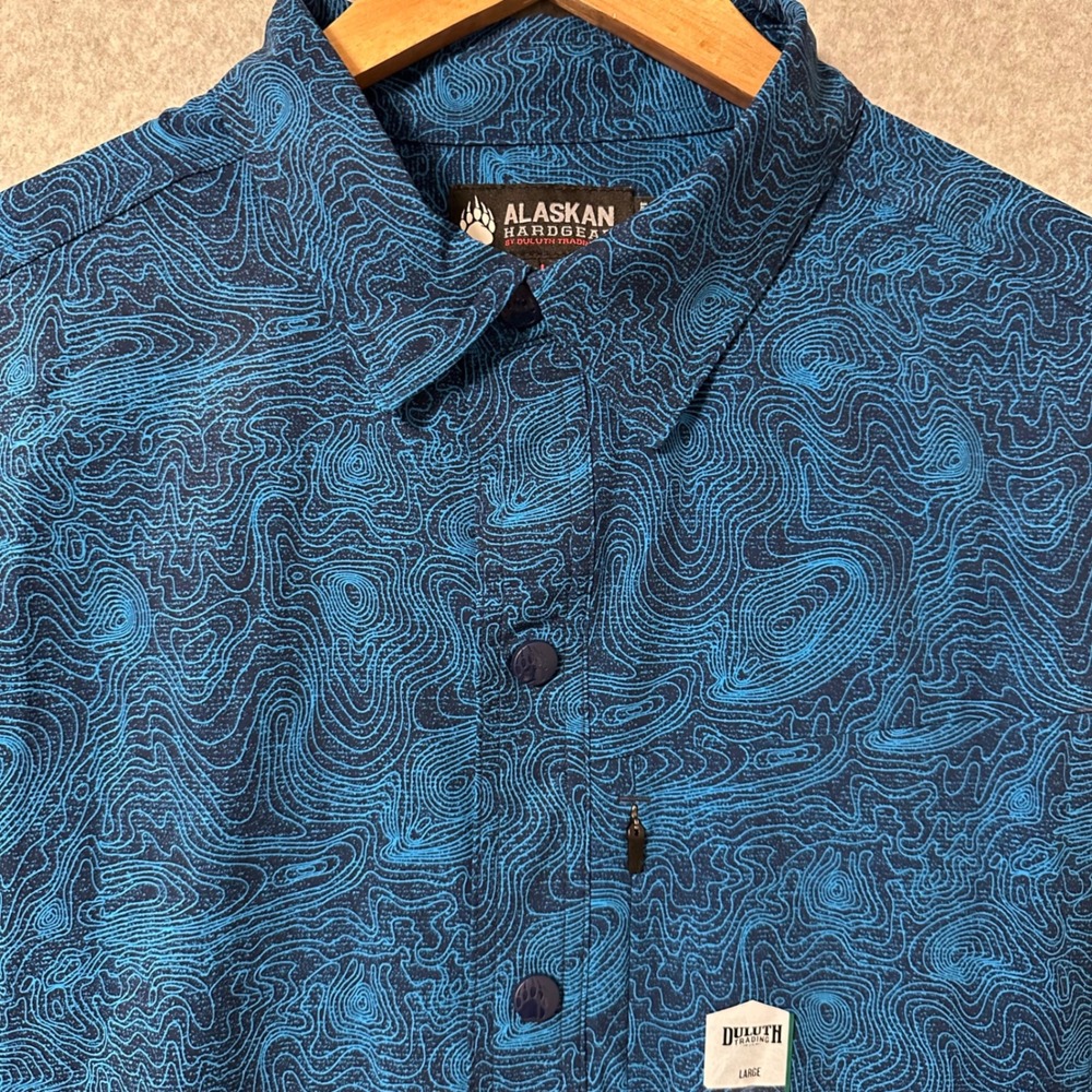 Alaskan Hardgear Chilkat River Shirt Mens Large Blue Topo Print NWT